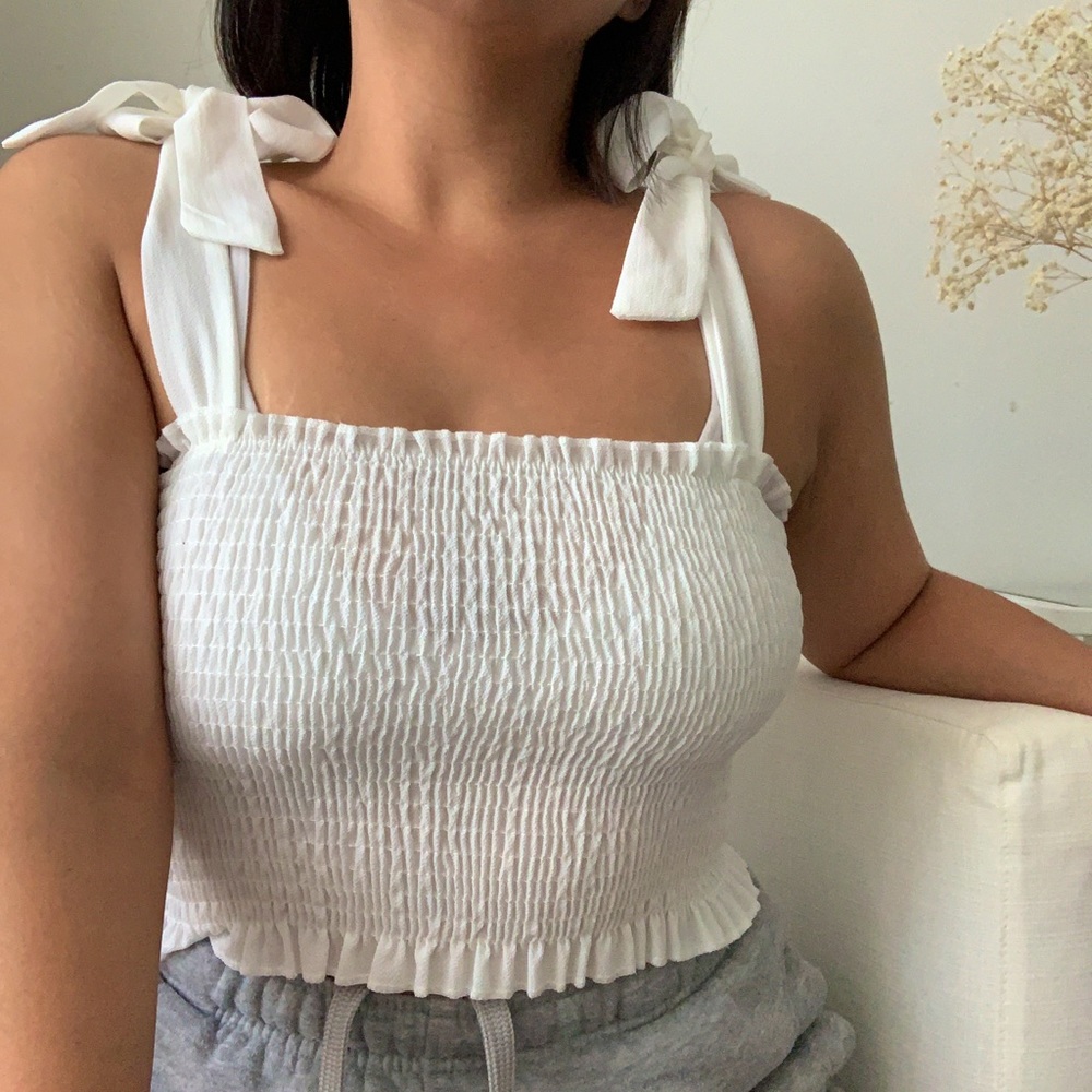 White Shirred Tube Top